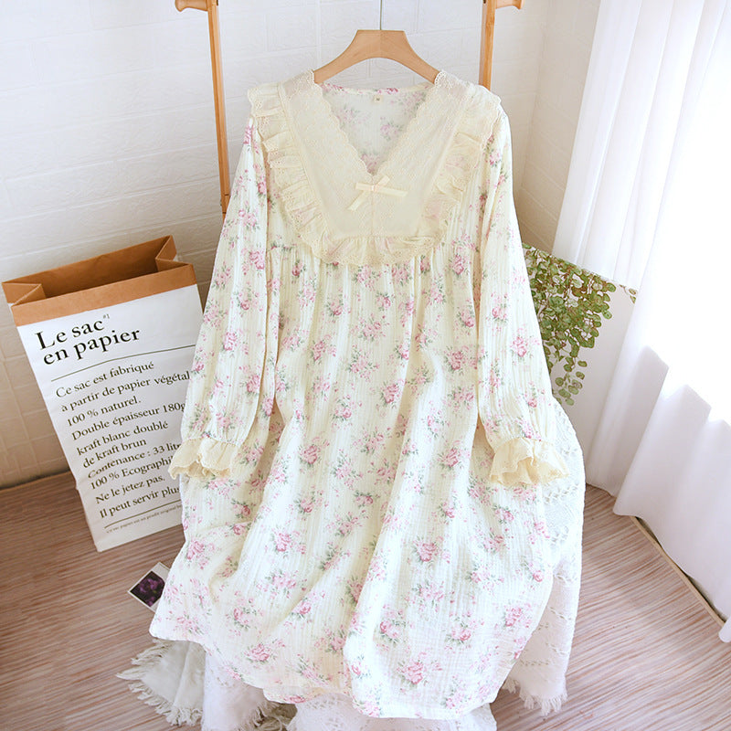 NEW Cute Korean Pajama For Women Loose Sweet Lace Princess Style Soft Cotton Pajamas Skin-friendly Casual Homewear Nightgown