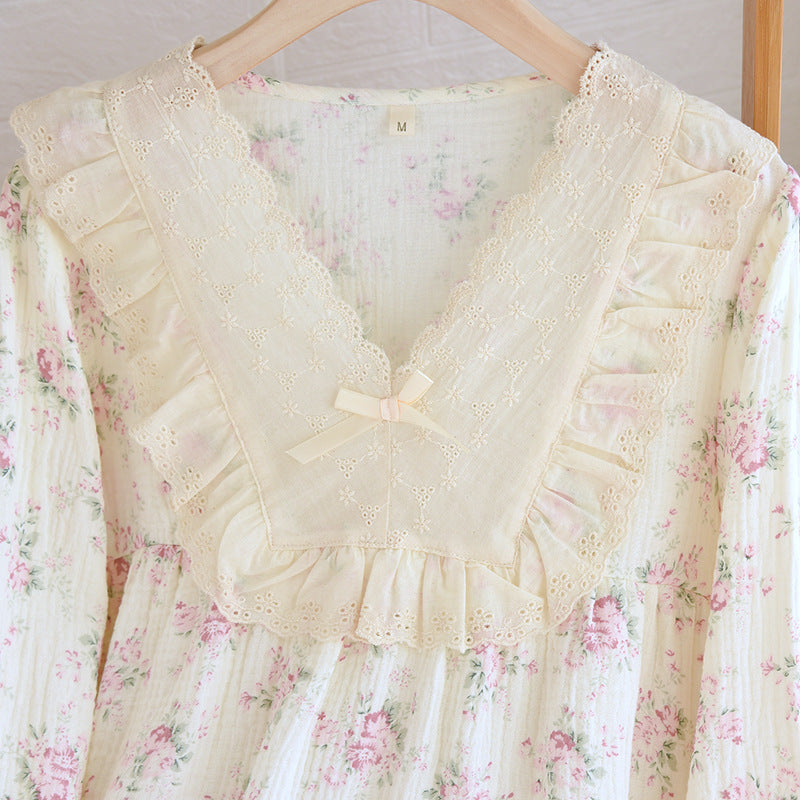 NEW Cute Korean Pajama For Women Loose Sweet Lace Princess Style Soft Cotton Pajamas Skin-friendly Casual Homewear Nightgown
