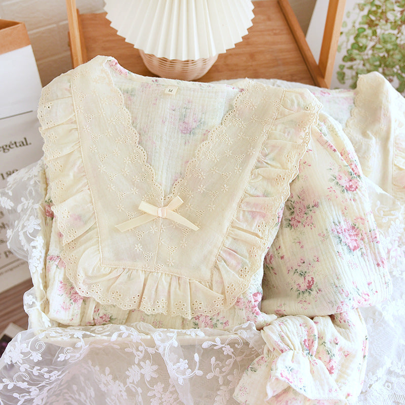 NEW Cute Korean Pajama For Women Loose Sweet Lace Princess Style Soft Cotton Pajamas Skin-friendly Casual Homewear Nightgown
