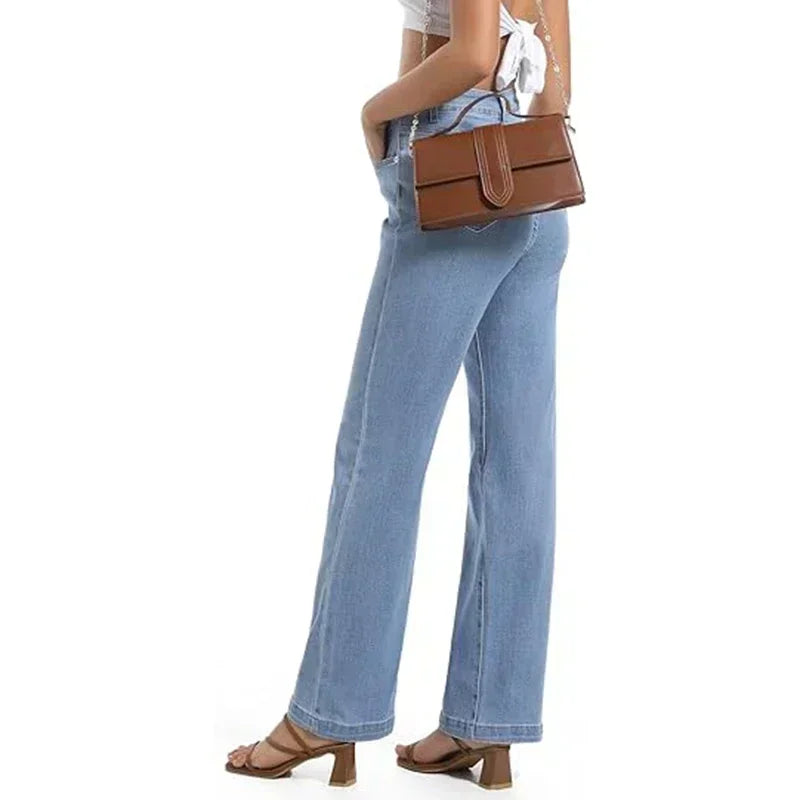 Women High Waist Straight Leg Jeans Female Comfortable Stretch Basic Denim Pants Woman Classic Cheap Black Gray White Trousers