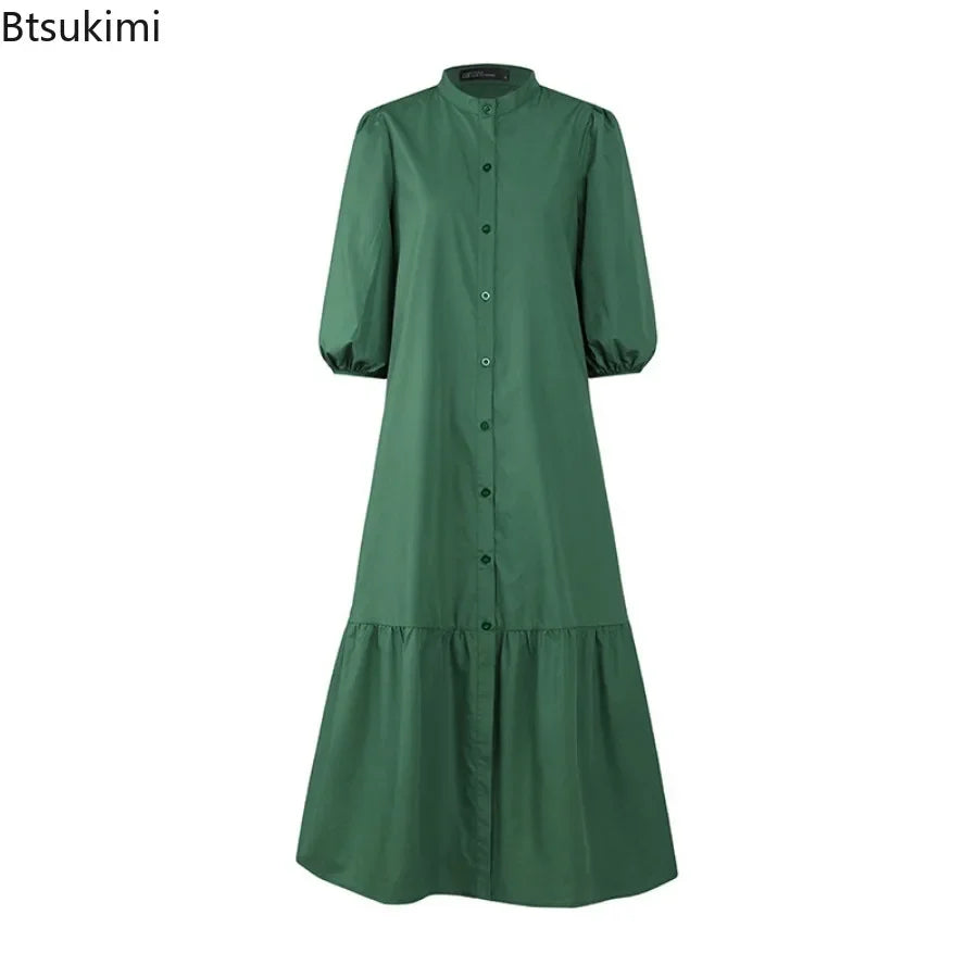 Fashion Summer Dress for Women Vintage Ruffles Hem Cardigan Long Dresses Women Elegant Casual Sundress Party Vestidos Robe Femme