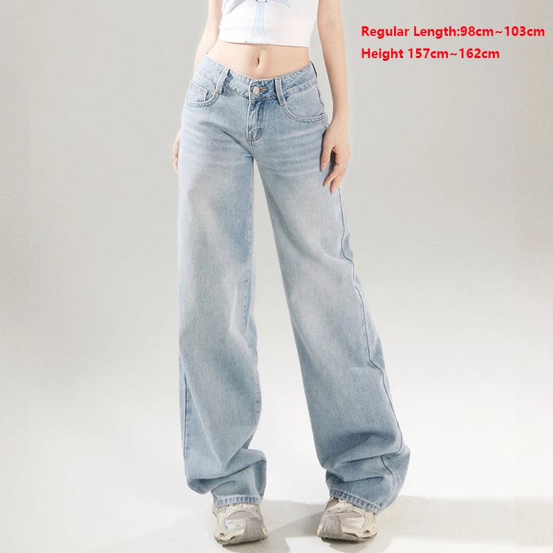 KSTUN 2025 Spring Women Wide Leg  Jeans Streetwear Loose Straight Denim Pants Vintage Low Waist Jeans For Woman Dragging Pants