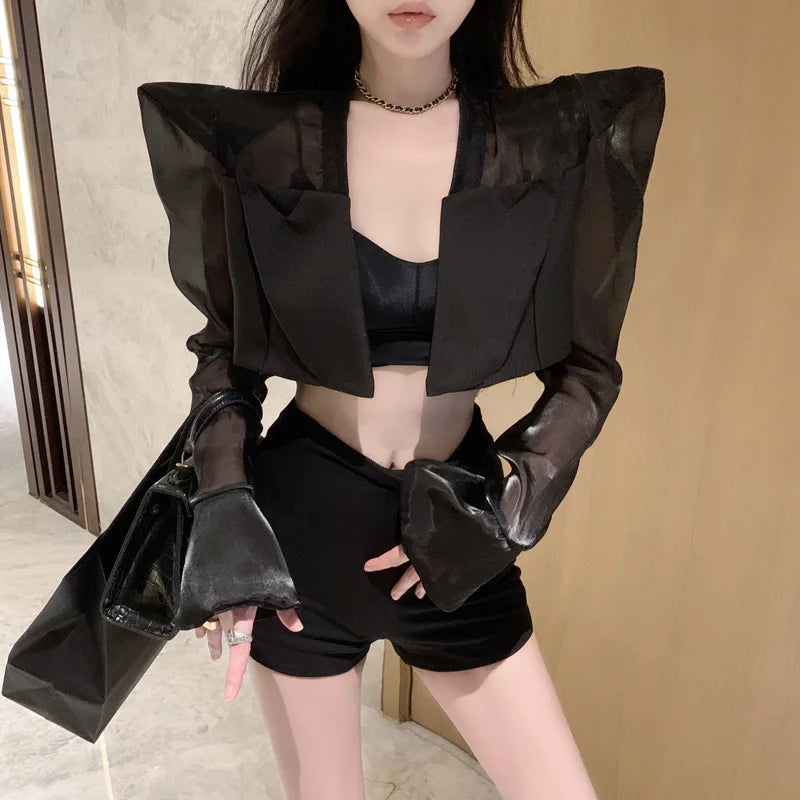 Blazers Women Chic Leisure Streetwear Patch Designs Summer Creativity Holiday Flare Sleeve Sexy Ulzzang Fashion Casual Fit New