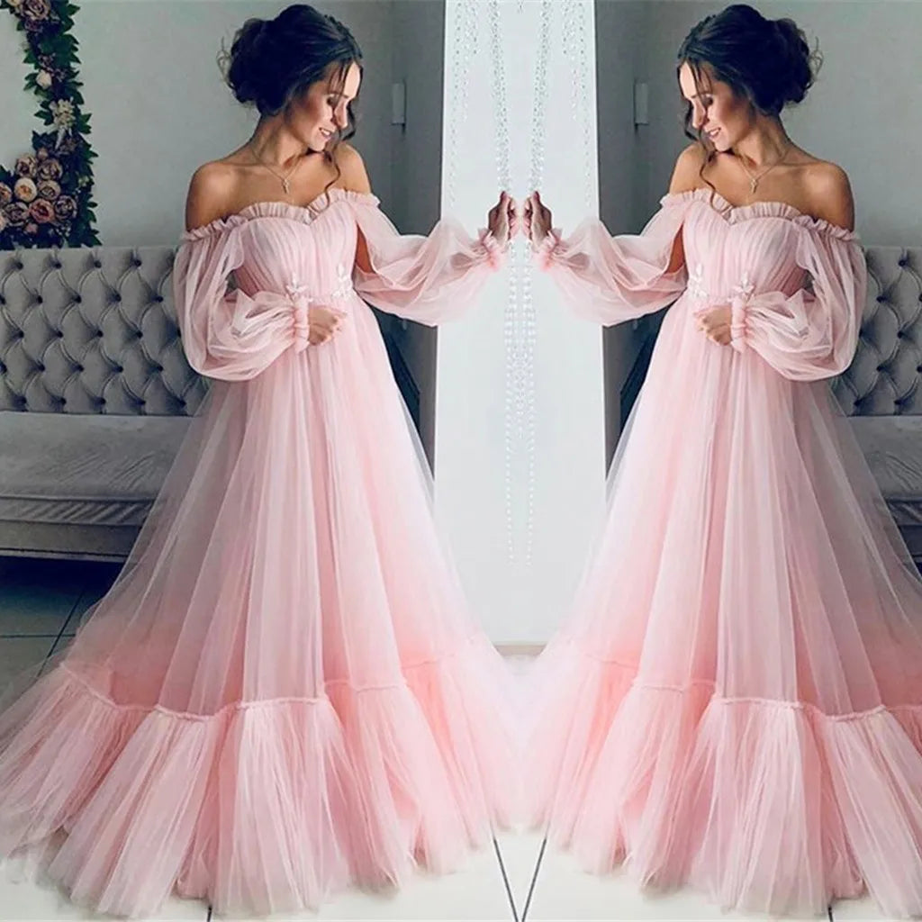 Wedding Backless Tulle Dress Floor Length Solid Color Fashion Long Sleeve Dress Women Lace Patchwork Multi Layered Dress