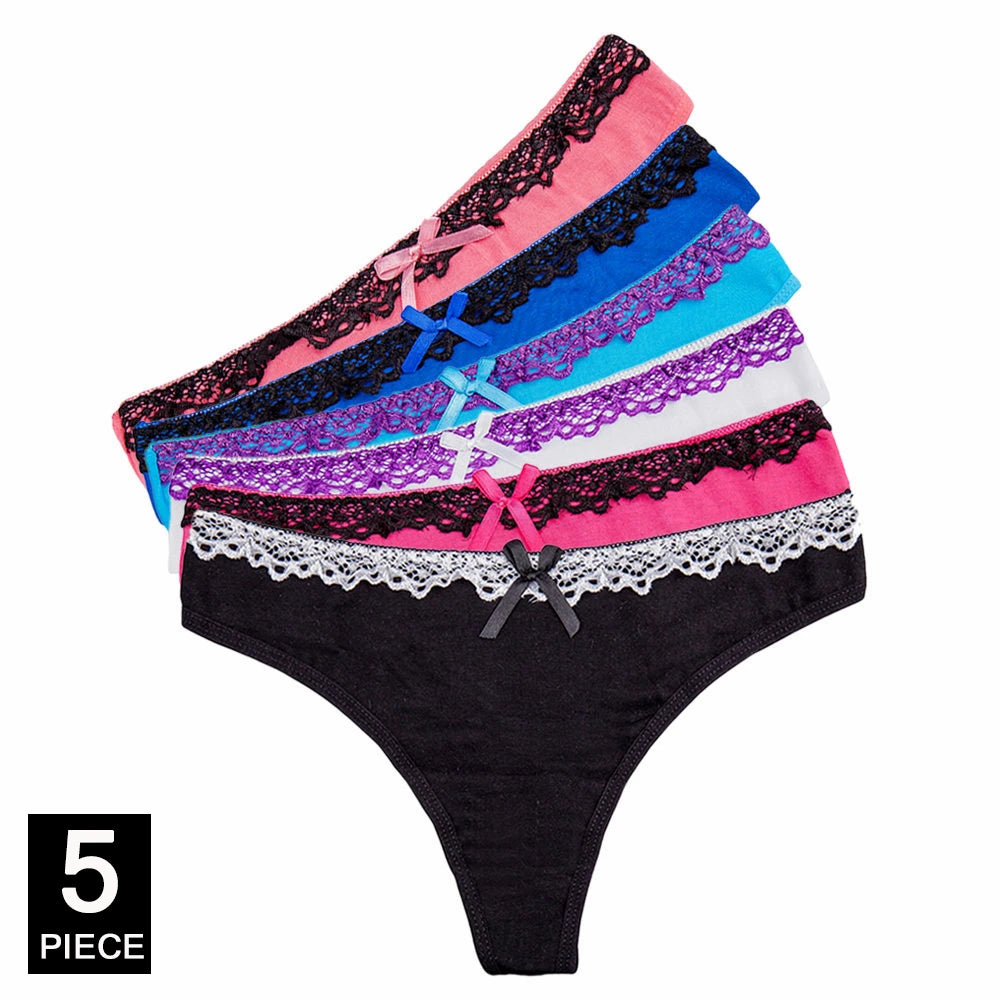 YOUREGINA Women Sexy Lace Thongs G-strings Cotton Underwear Panties Ladies Knickers Lingerie for Women 5 pcs/lot