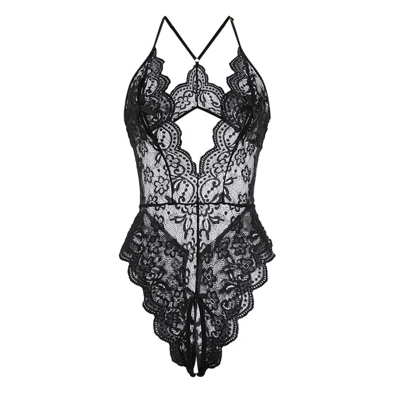 Summer Sexy Backless Slim Mini Dresses For Women Lace Crotchless Teddy Baby Doll Dress Y2k Clothes Deep V Bodycon Party Sundress