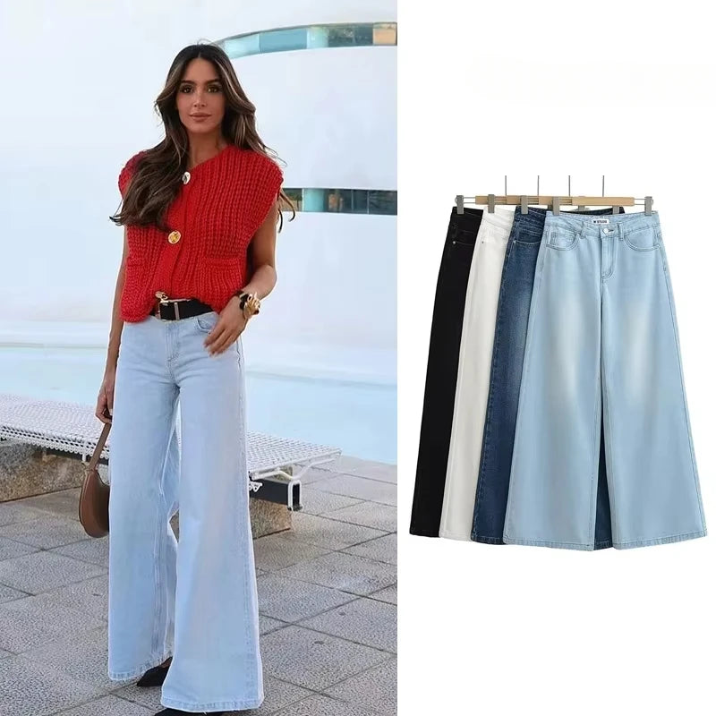 Women's Denim Pants Baggy Jeans Y2k Vintage Flared Wide New Low Waist Rise Oversize Pant Harajuku Fashion Woman Trousers