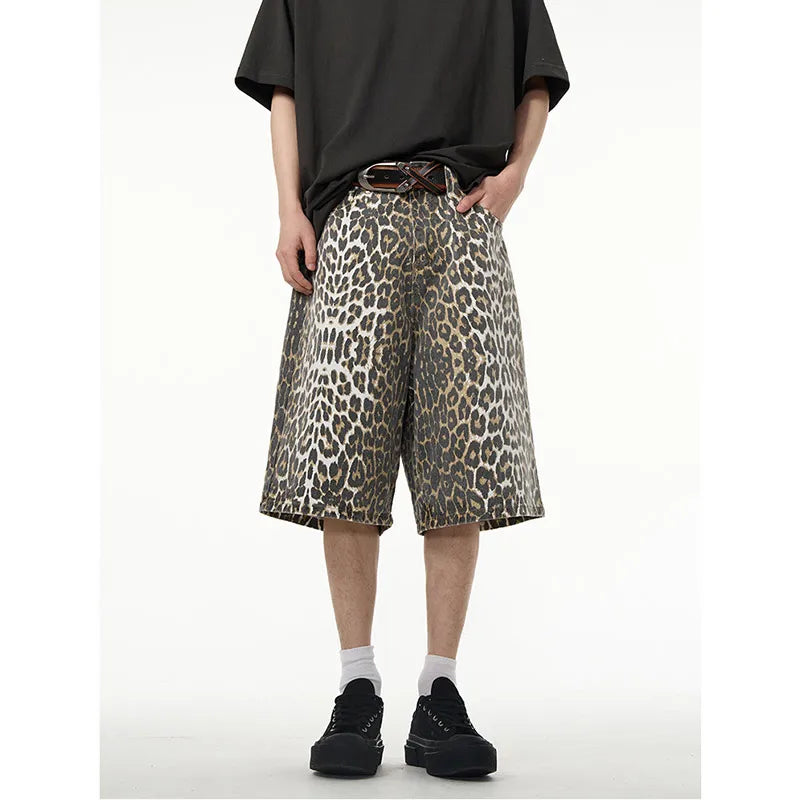 American Retro High Street Casual Overalls Leopard Print Loose Wide Leg Pants For Women Y2k Hip-hop Cargo Grunge Baggy Trousers