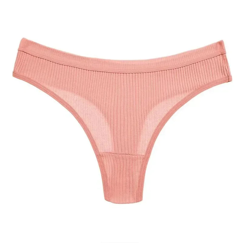 Women's Panties Seamless Ribbed Thongs Low Waist Underpants Comfortable Cotton G-strings Solid Color Underwear Female Lingerie