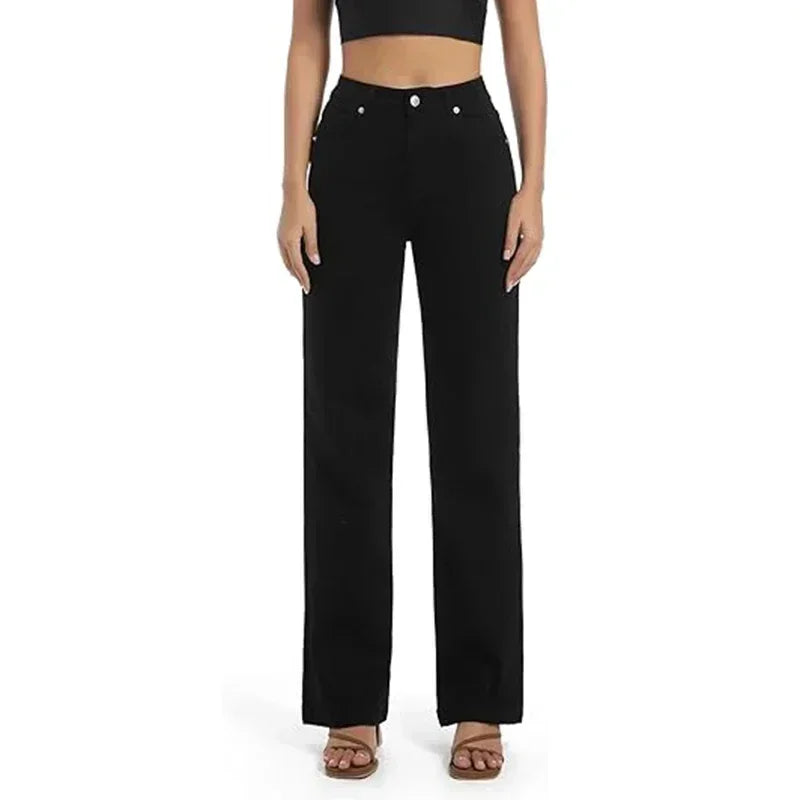 Women High Waist Straight Leg Jeans Female Comfortable Stretch Basic Denim Pants Woman Classic Cheap Black Gray White Trousers