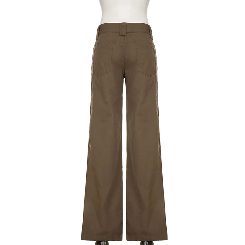 Brown Wide Leg Women's Jeans Y2K Grunge Style Low Rise Baggy Denim Pants Vintage Retro Casual Streetwear Korean Fashion Trousers