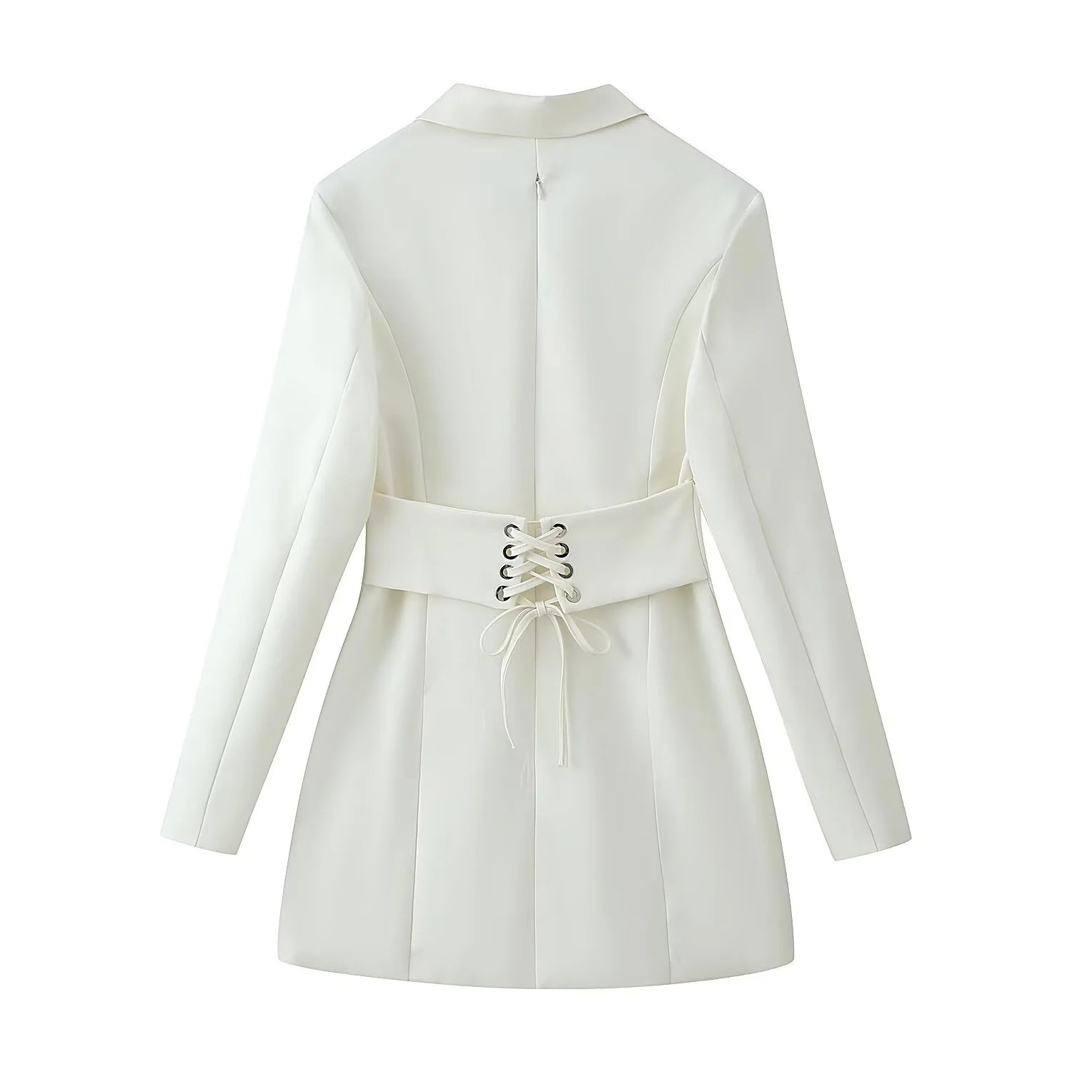 Women Waist-Cinching Blazer Mini Dress Spring Autumn Female Chic Long Sleeve Back Lace-Up Dress Sexy Lady OL Short Elegant Dress