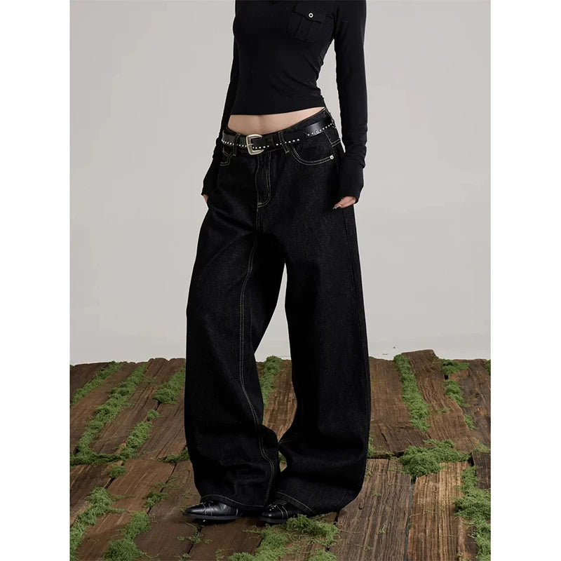 YIBASHU Women Blue Y2k Wide Jeans Letter Print Jean Pants Vintage Harajuku Baggy Grunge Star Denim Trouser Alternative Clothes