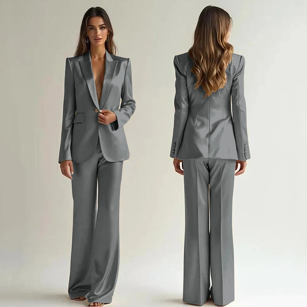 Luxury High Quality Women 's Suit One Button 2 Piece Jacket Pants Female Clothing Slim Fit Smart Office Banquet Lady Blazer Set