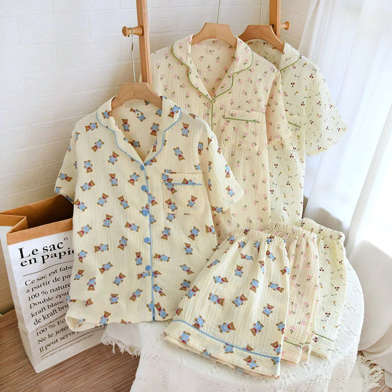 2023 Winter Women's Long Sleeved Pants Pajamas 100% Cotton Tulip Printing Home Service Set Simple Comfortable Pajamas Set