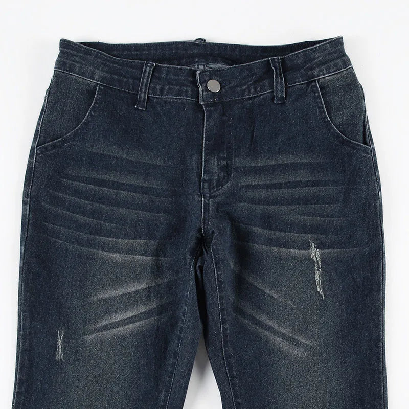Sexy Low-Waisted Skinny Jeans Women Vintage Americana Y2K Denim Flares Pants Female Streetwear Slim-Fitting 2000S Jean Trousers