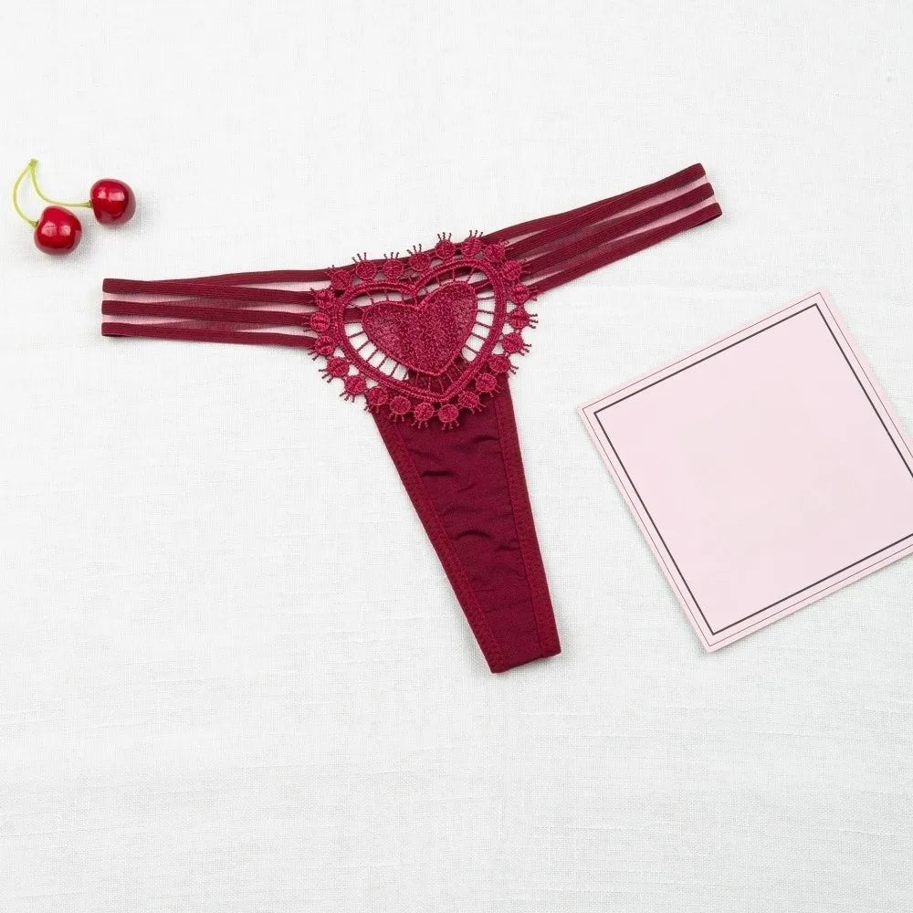 Intimate Wear Low Waist Ladies' Underwear Lace Heart Thin Strap T-back Briefs Hollow Out Panties Women's Thong Girl