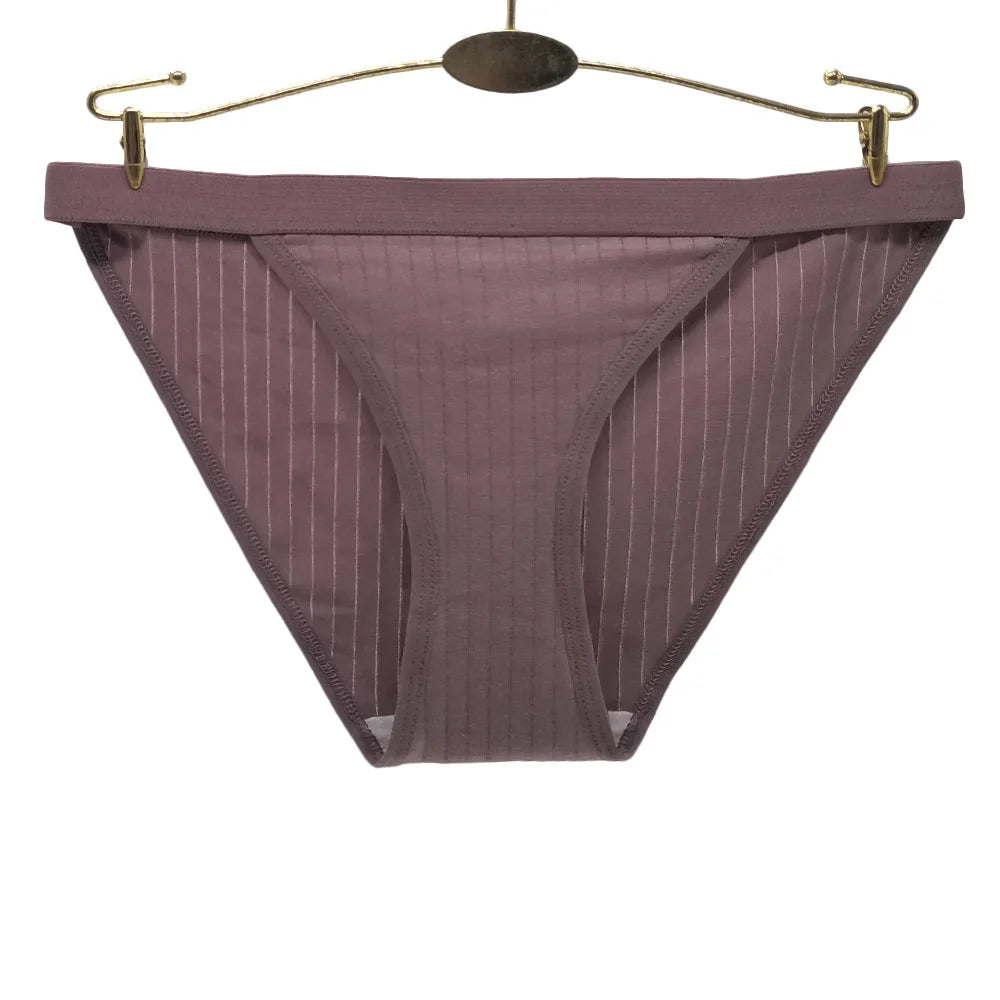 6Pcs Cotton Ribbed Striped Underwear for Women Solid Color Female Stretch Briefs Ladies Soft Lingerie M-XL