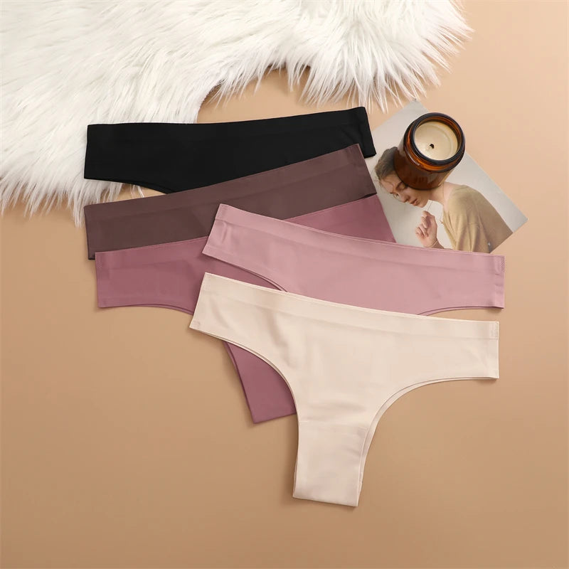 5Pcs Seamless Ultra-thin Underwear Women's Maillard Thongs Sexy Low Waist Brazilian Panties Female Ice Silk Invisible Lingerie