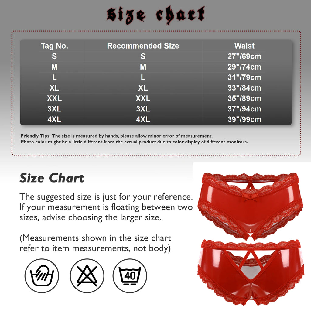 Lingerie for Ladies Women's Erotic Panties Crotch Open Sex Wet Look Porn Underwear Patent Leather Lace V-Back mujer Mini Briefs