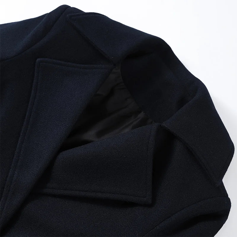 Elegant Stand Collar Long Woolen Coat Women Loose Full Sleeve Single Breast Warm Overcoat 2026 Spring Lady Outwear New