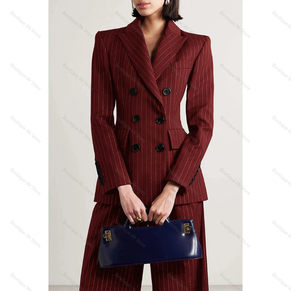 Slim Chic Double Breasted Women Pants Set High-end Female Two Pieces(Jacket+Trousers)أطقم بناطيل