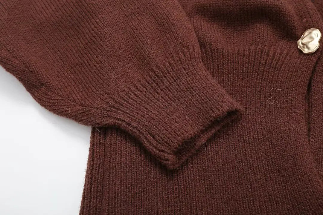 HH Woman Autumn Long Sleeves Slim Casual Sweater High Street Coat Women Solid Single Button Deep V-Neck Knitted Cardigan
