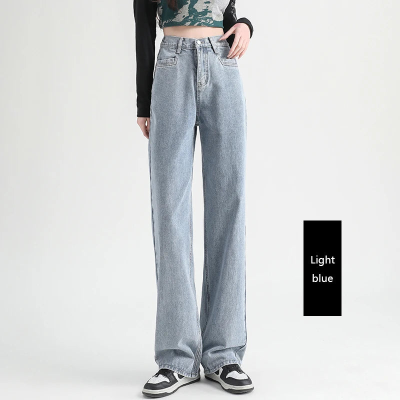 Woman Jeans Elastic High Waist Wide Leg Cotton Denim Clothing Blue White Streetwear Vintage Fashion Harajuku Straight Pants