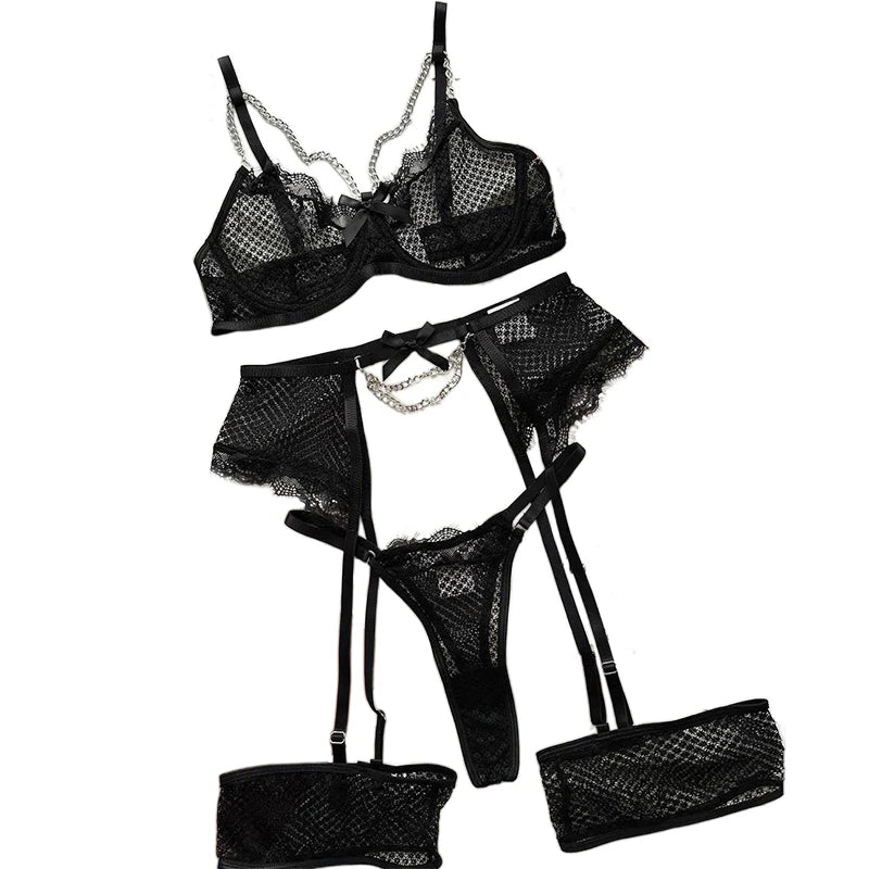 Lingerie Underwear Bras Sets Lace Garter Lingerie Women Underwire Bra And Panty Thongs Ladies Underwear Set