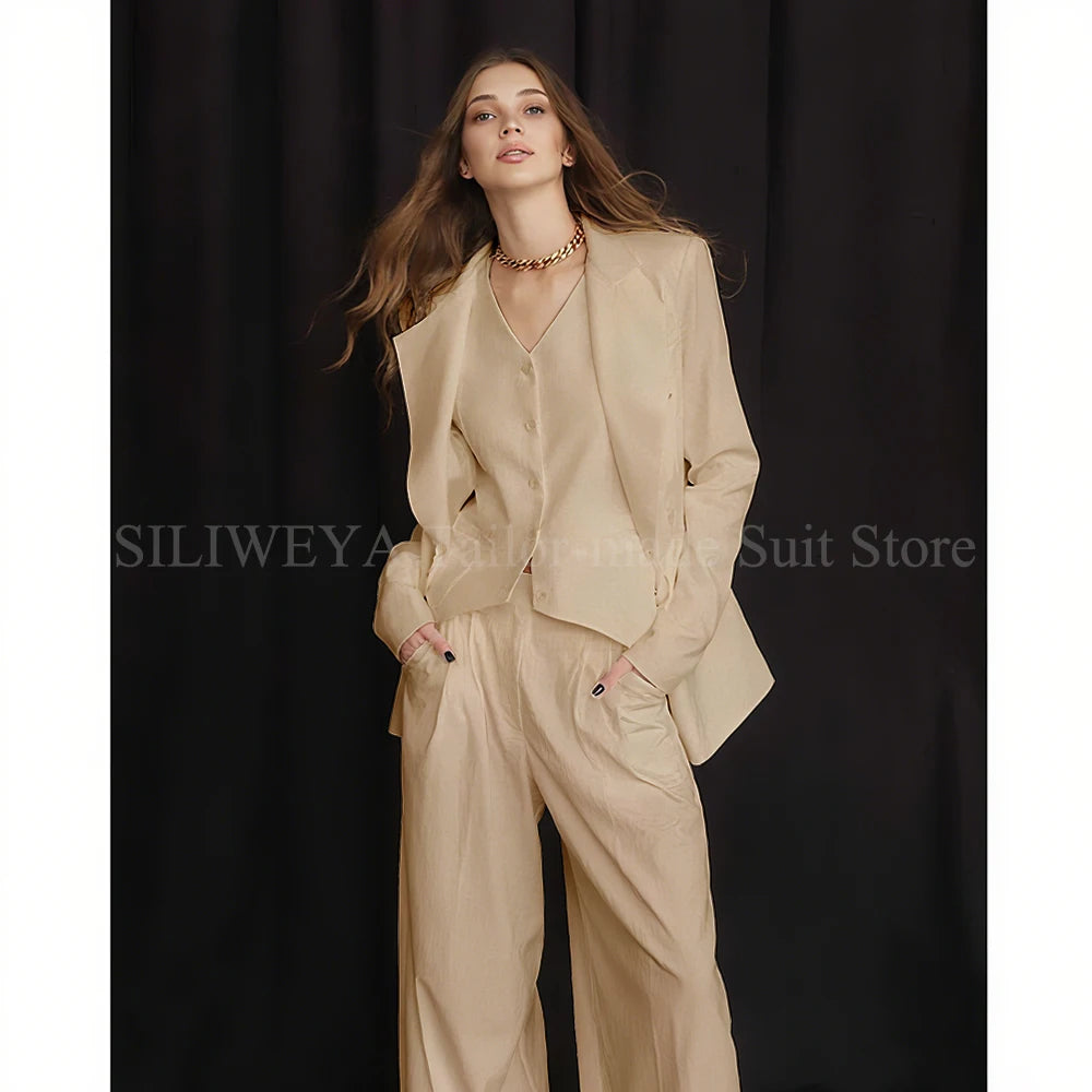 Luxury White Women's Suits 3 Piece Jacket Pants Vest Single Breasted Female Clothing Smart Office Lady Slim Fit Blazers Sets