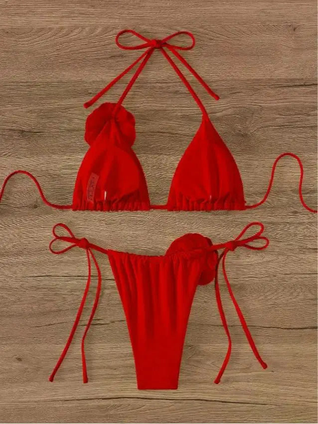 S - L Sexy 3D Flowers Halter Strappy Bikini Women Swimwear Female Swimsuit Two-pieces Bikini Set Bather Bathing Suit Swim