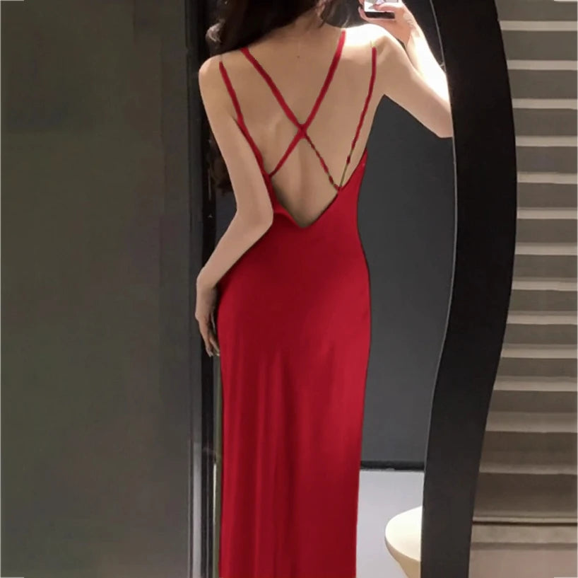 New Female 2PCS Long Robe Nightgown Sleepwear Set Backless Suspender Nightdress Lingerie Elegant SEXY Home Dress Loungewear