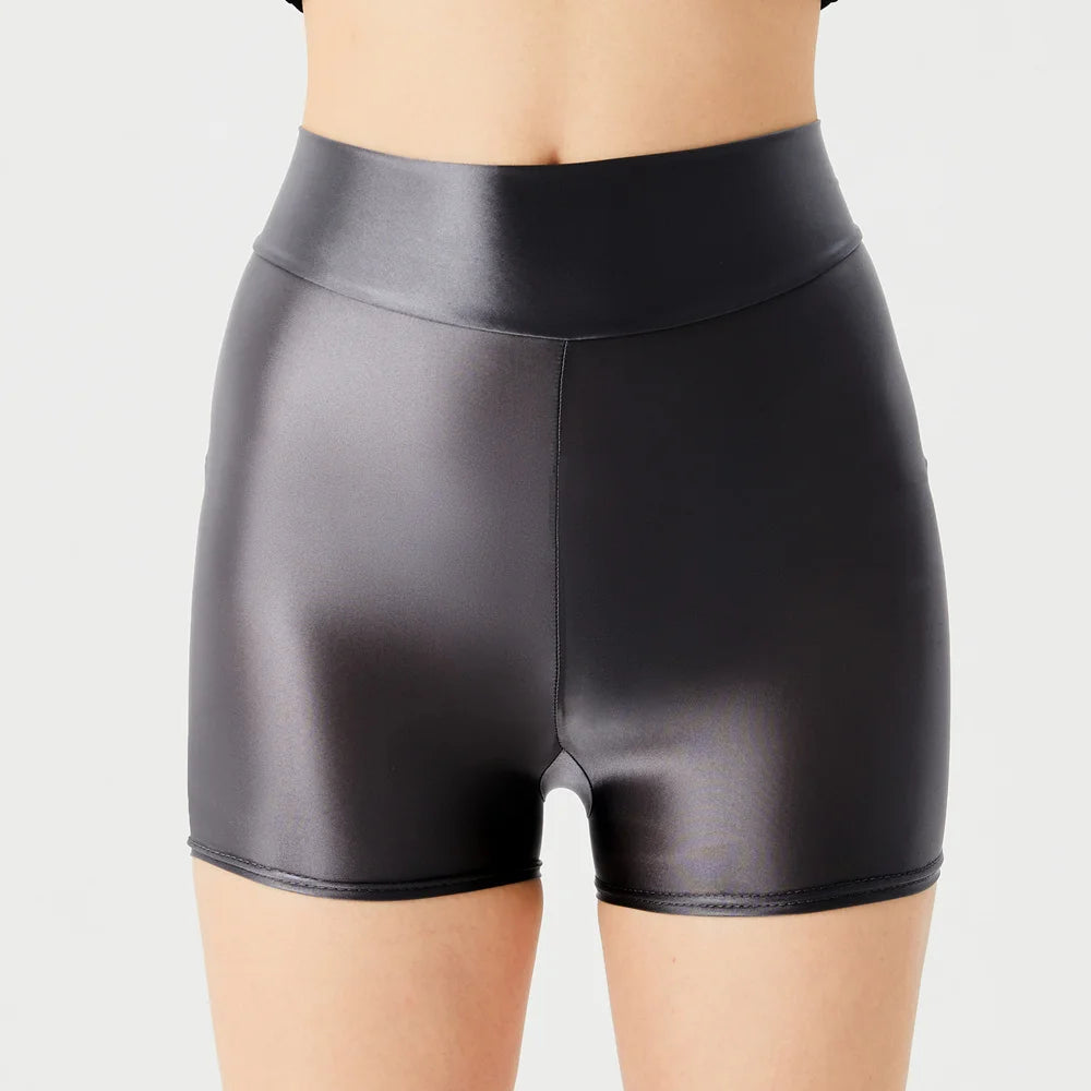 Sexy Women Stain Smooth Yoga Elasitc Shorts Oil Glossy Shiny Tight Casual Beachwear Fitness Short Safety Underwear