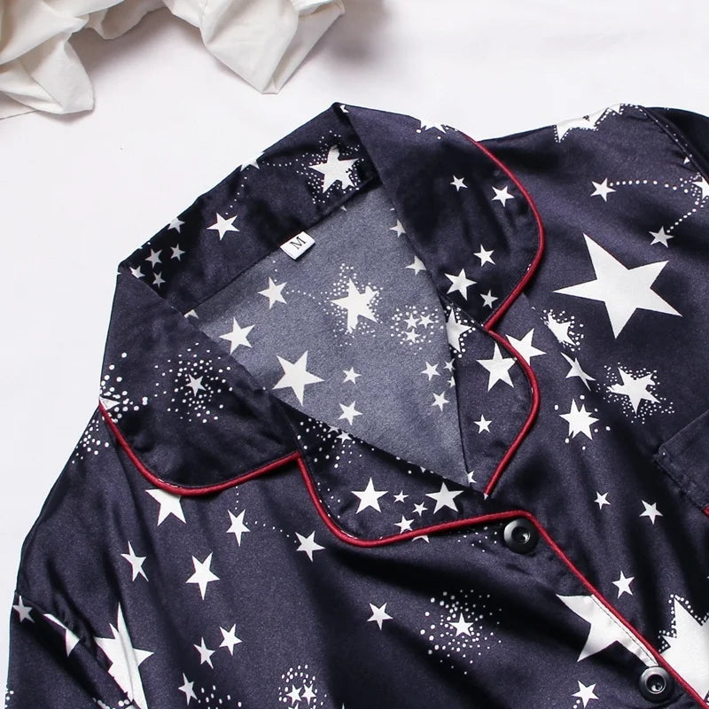 Spring Autumn pajama women Silk Satin pajamas set Long sleeve Shirt with Trouser Sleepwear Loungewear Female Pyjamas Suits Mujer