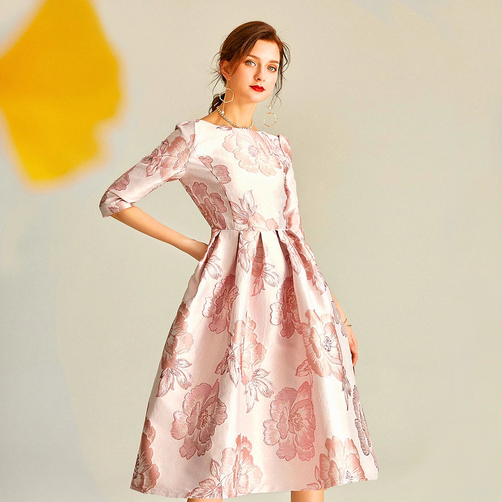 Elegant Luxury Jacquard Dress for Women Evening Boho Floral Fashion Clothing Vintage Ladies Party Vestidos tea party dresses