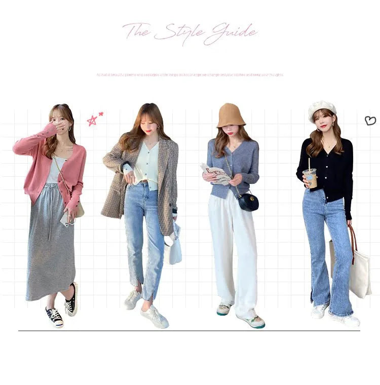 2025 Autumn And Winter Casual Sweater V Neck Women Korean Fashion Tops Long Sleeve Solid Basic Knitted Cardigan Female
