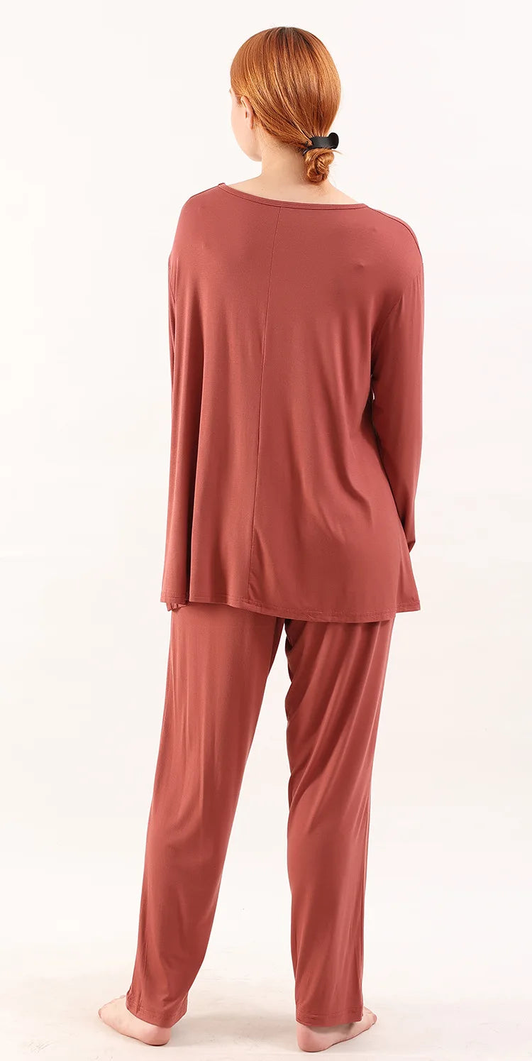 Novelty Loose Pajama Set 2pcs Bamboo Fiber Pyjama Set Women High Elasticity Sleepwear Nightwear Casual Home Clothes Pijama