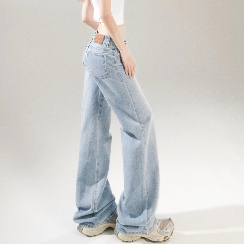KSTUN 2025 Spring Women Wide Leg  Jeans Streetwear Loose Straight Denim Pants Vintage Low Waist Jeans For Woman Dragging Pants