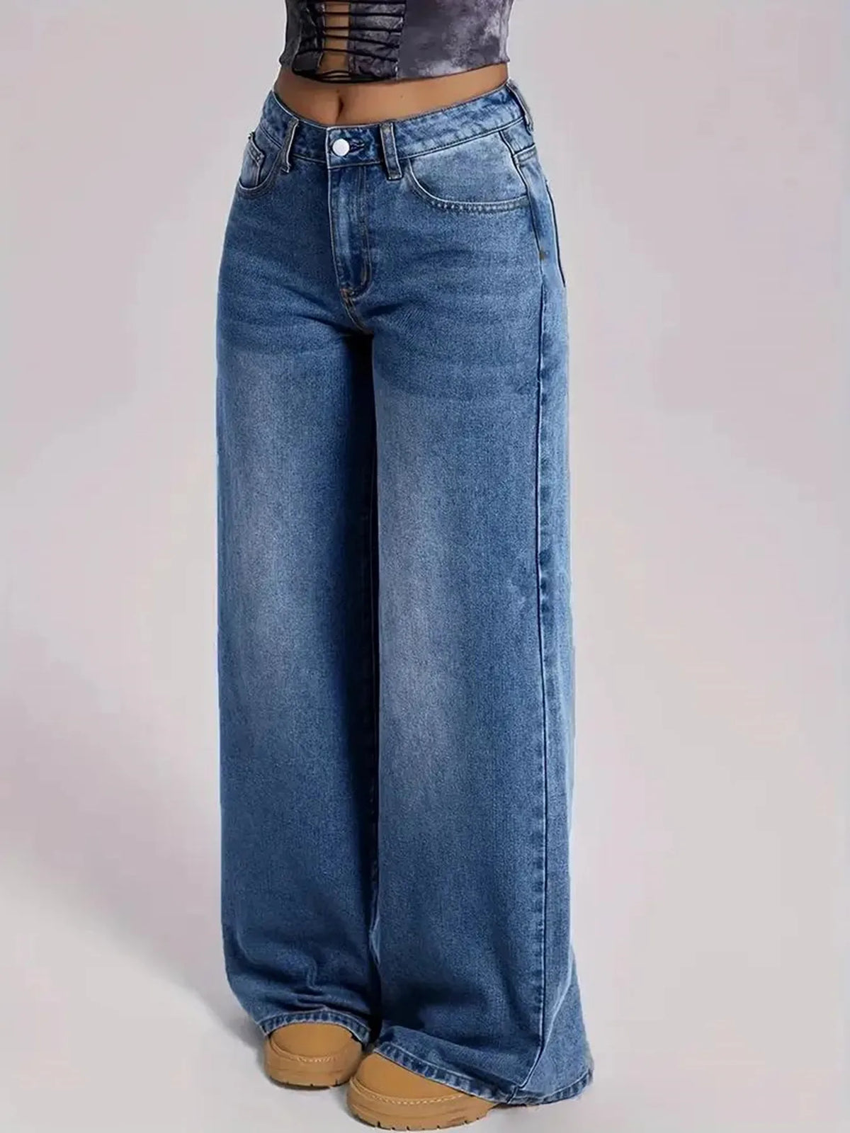 Women's Coffee Brown Wide Leg Jeans High Waisted Super Stretchy Loose Fit Denim Trousers Streetwear