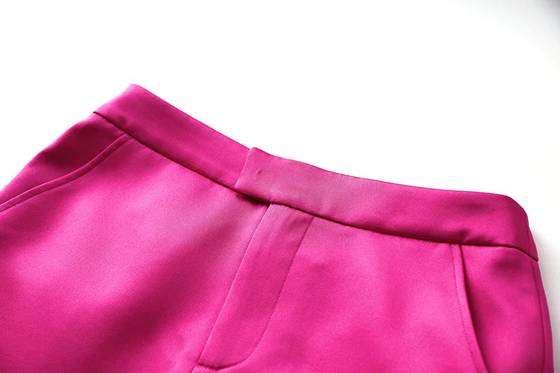 Smooth Satin Fabric Fusicha 3PCS Blazer Suit Fashion Elegant Street Mini Skirt Women Quality Clothing