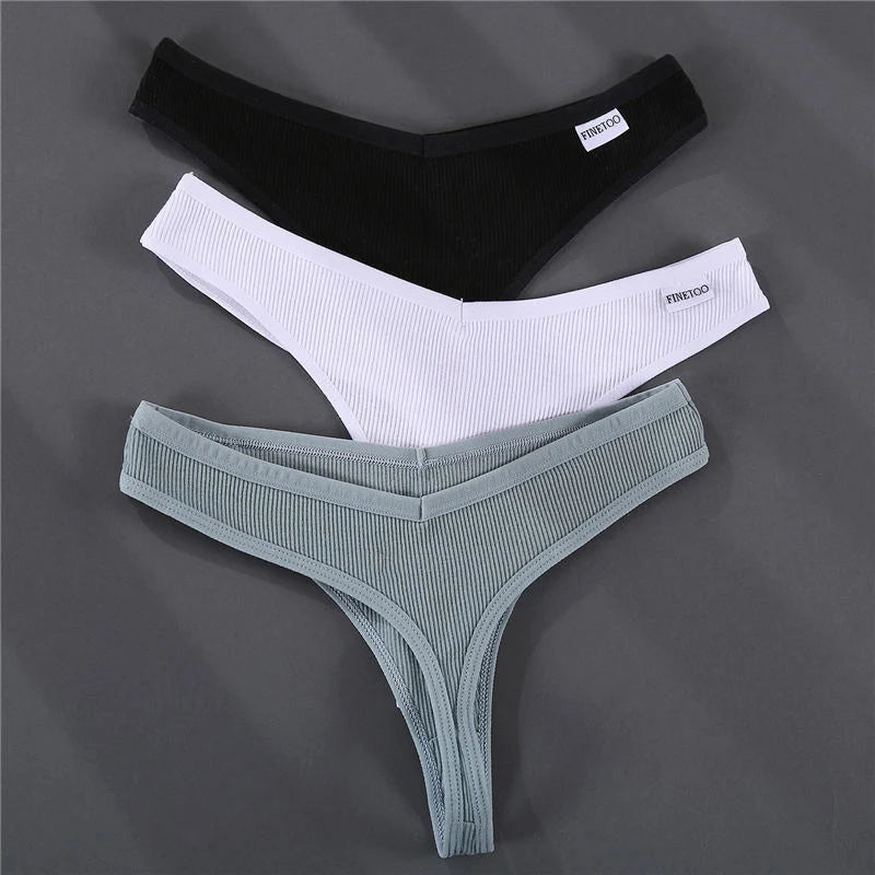 3PCS Cotton Women Thongs Panties Sexy Low Waist Cotton Briefs Female T-Back G-string Girls M-XL Intimate Lingerie