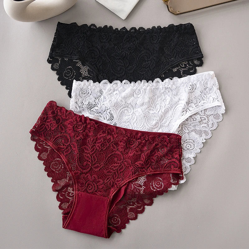 6PCS/Set Middle Waist Hollow Out Floral Lace Cotton Panties Women Briefs Sexy Lingerie Female Underwear Ladies Soft Underpants