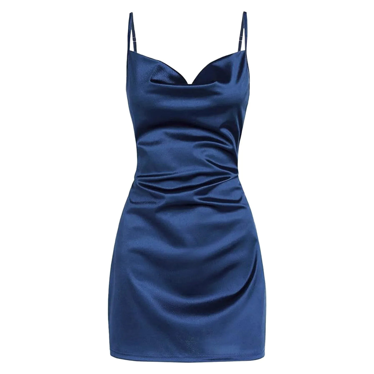 Satin Slip Dress Women Silk Low Cut Smocked Solid Color Party Dresses Cowl Neck Backless Mini Dress Nightclub Short Vestidos