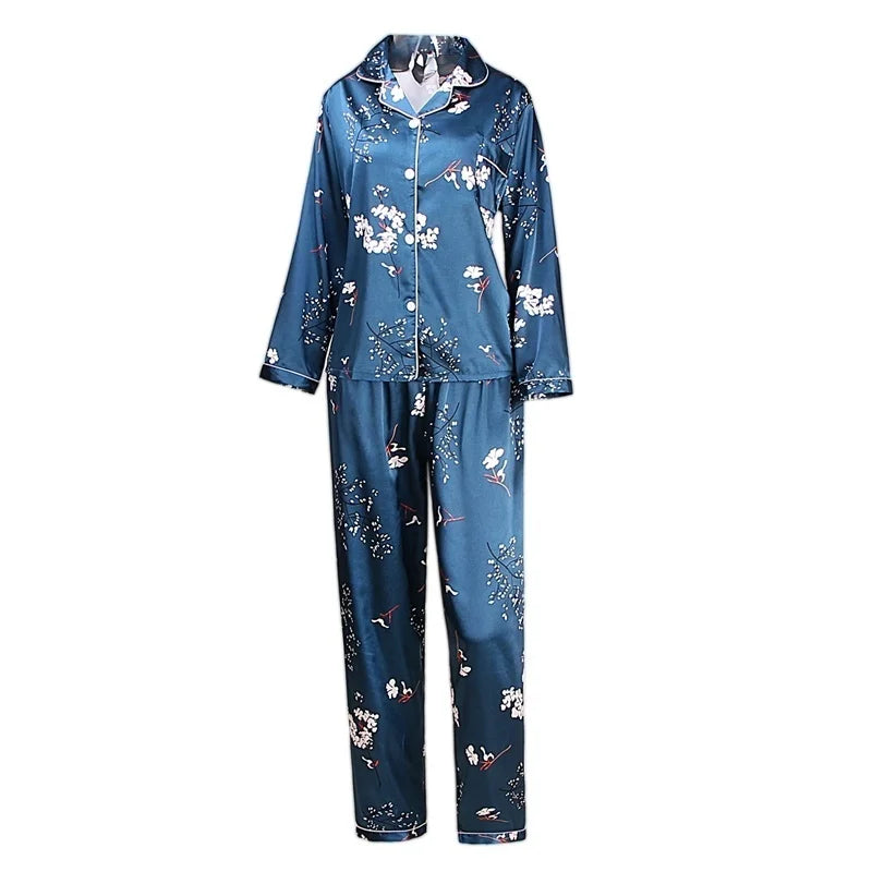 Spring Autumn pajama women Silk Satin pajamas set Long sleeve Shirt with Trouser Sleepwear Loungewear Female Pyjamas Suits Mujer