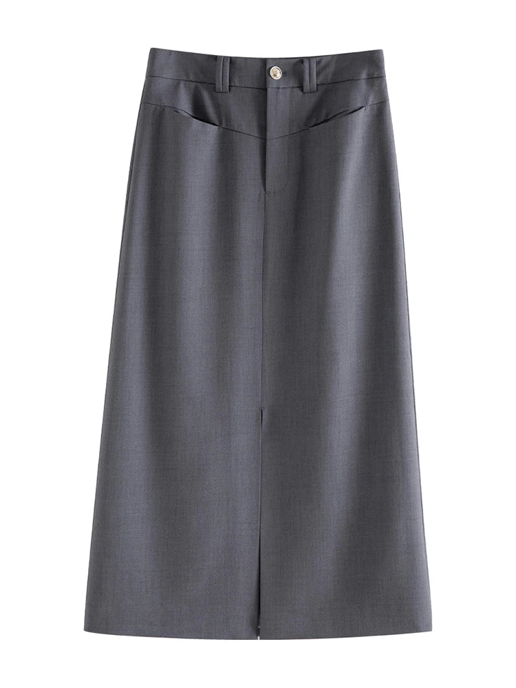 ZIQIAO Temperament One-button Brooch Short Suit for Women Spring Chic Commuter Straight Long Skirt + Short Blazer Jacket Female