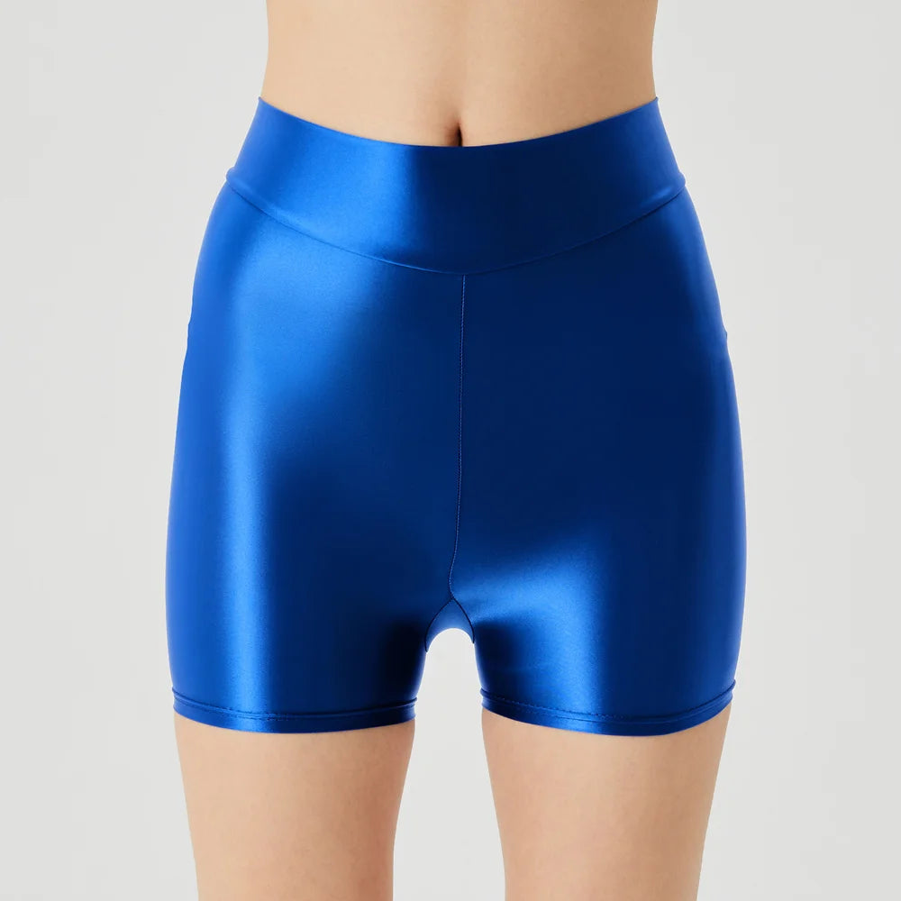 Sexy Women Stain Smooth Yoga Elasitc Shorts Oil Glossy Shiny Tight Casual Beachwear Fitness Short Safety Underwear