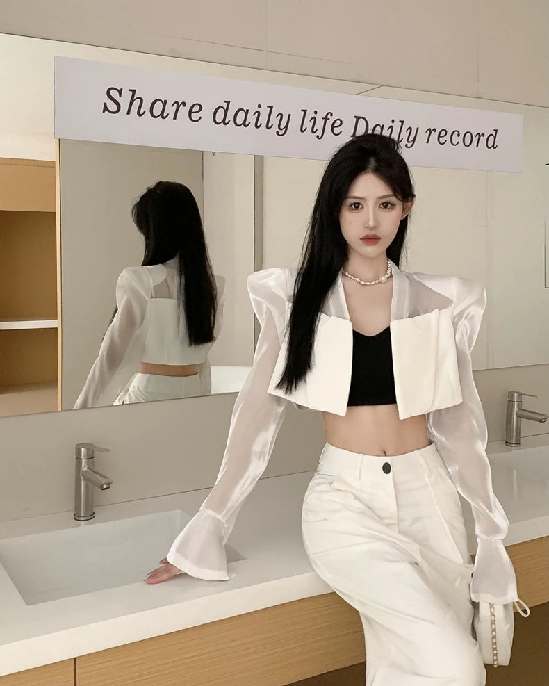 Blazers Women Chic Leisure Streetwear Patch Designs Summer Creativity Holiday Flare Sleeve Sexy Ulzzang Fashion Casual Fit New