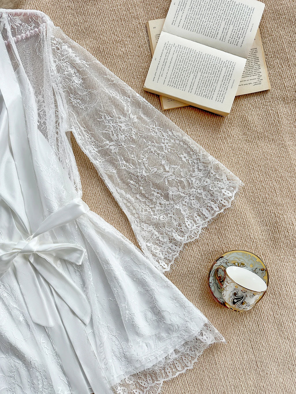 Sexy Elegant Pure Color Mesh Nightgown Set Transparent Lace Robe Sleepwear Casual Comfortable Women's pajamas