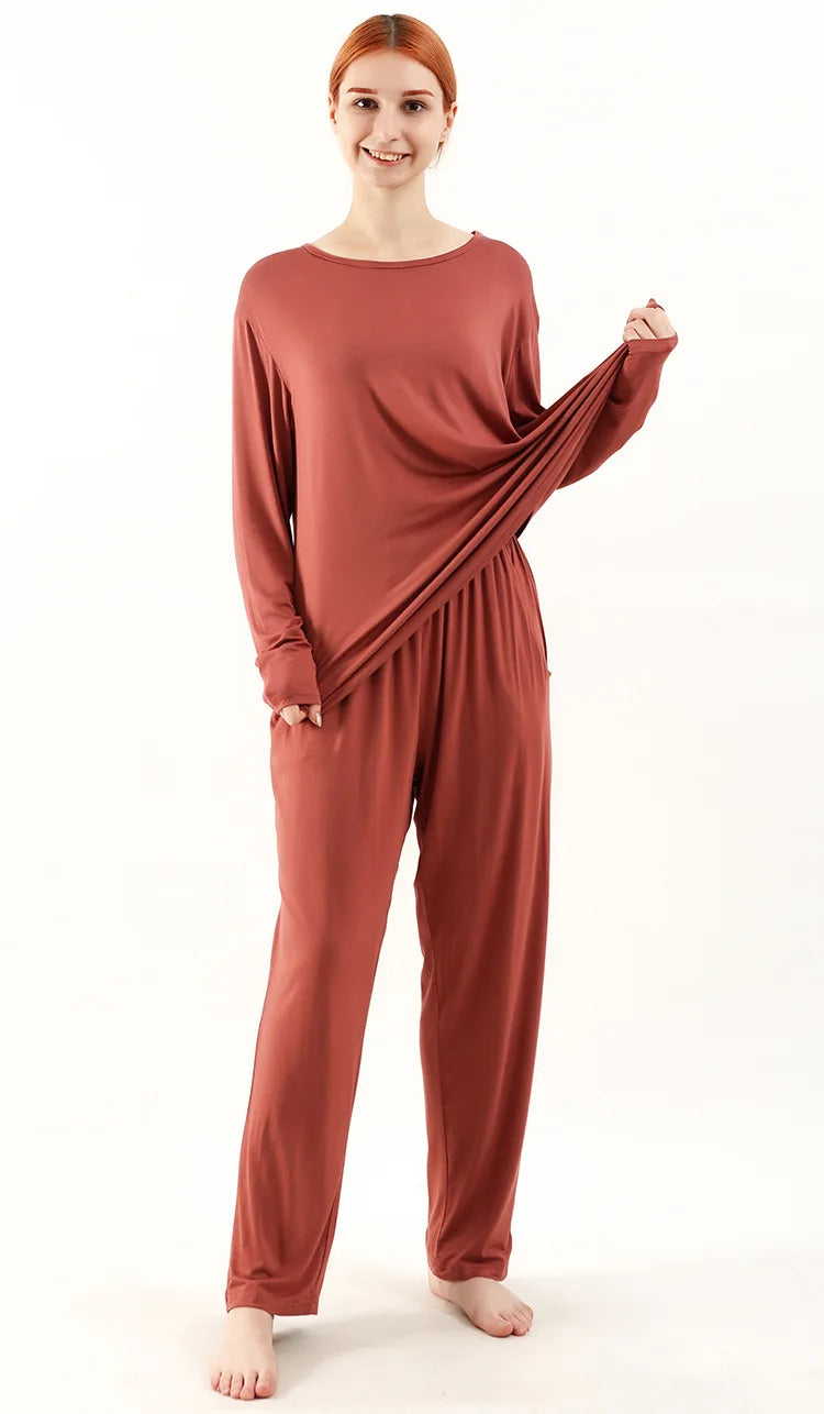 Novelty Loose Pajama Set 2pcs Bamboo Fiber Pyjama Set Women High Elasticity Sleepwear Nightwear Casual Home Clothes Pijama