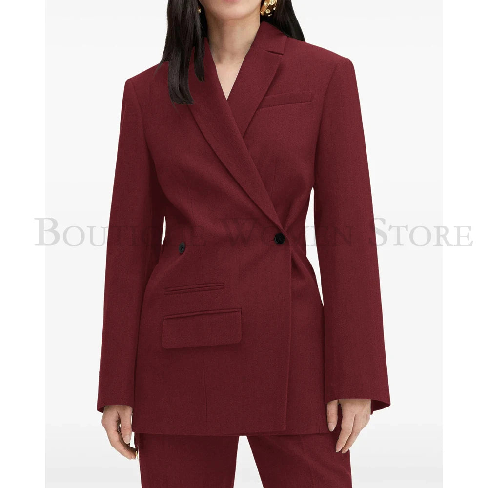 Elegant Brown Women Suits Formal Double Breasted Slim Fit Blazer Elegant Office Lady 2 Piece Jacket Pants Outfits Clothing